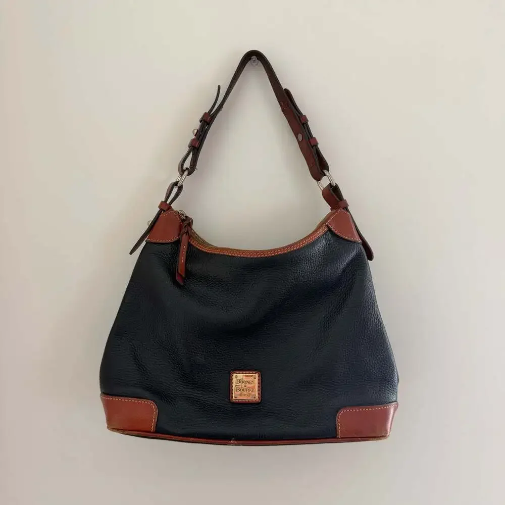 Dooney & Bourke Pebbled Leather Hobo Shoulder Bag with Brown Leather Trim